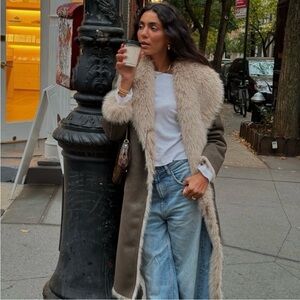 NWT Zara Double Faced Reversible Faux Fur Long Coat